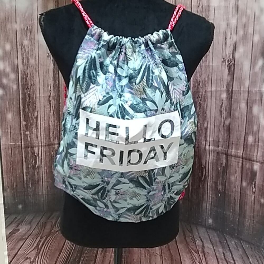 H &M Tropical "Hello Friday" drawstring cinch bag